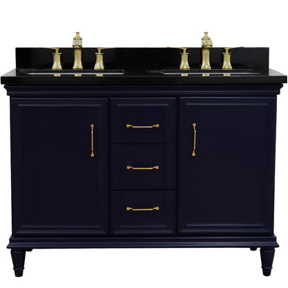 49" Double vanity in Blue finish with Black galaxy and rectangle sink