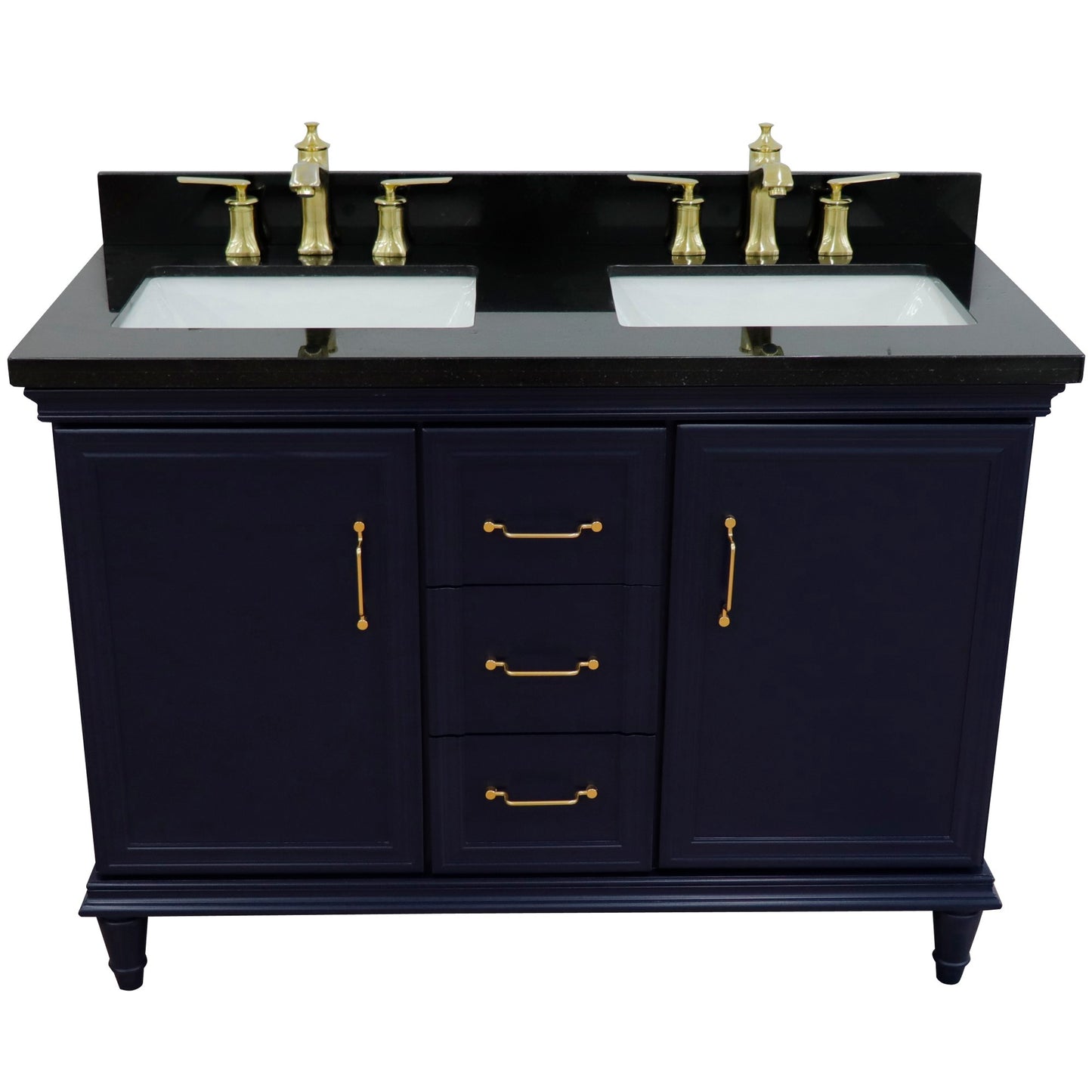 49" Double vanity in Blue finish with Black galaxy and rectangle sink