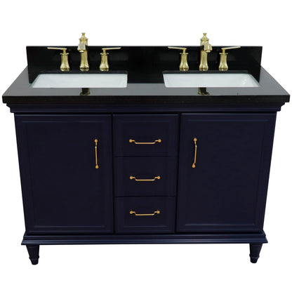 49" Double vanity in Blue finish with Black galaxy and rectangle sink