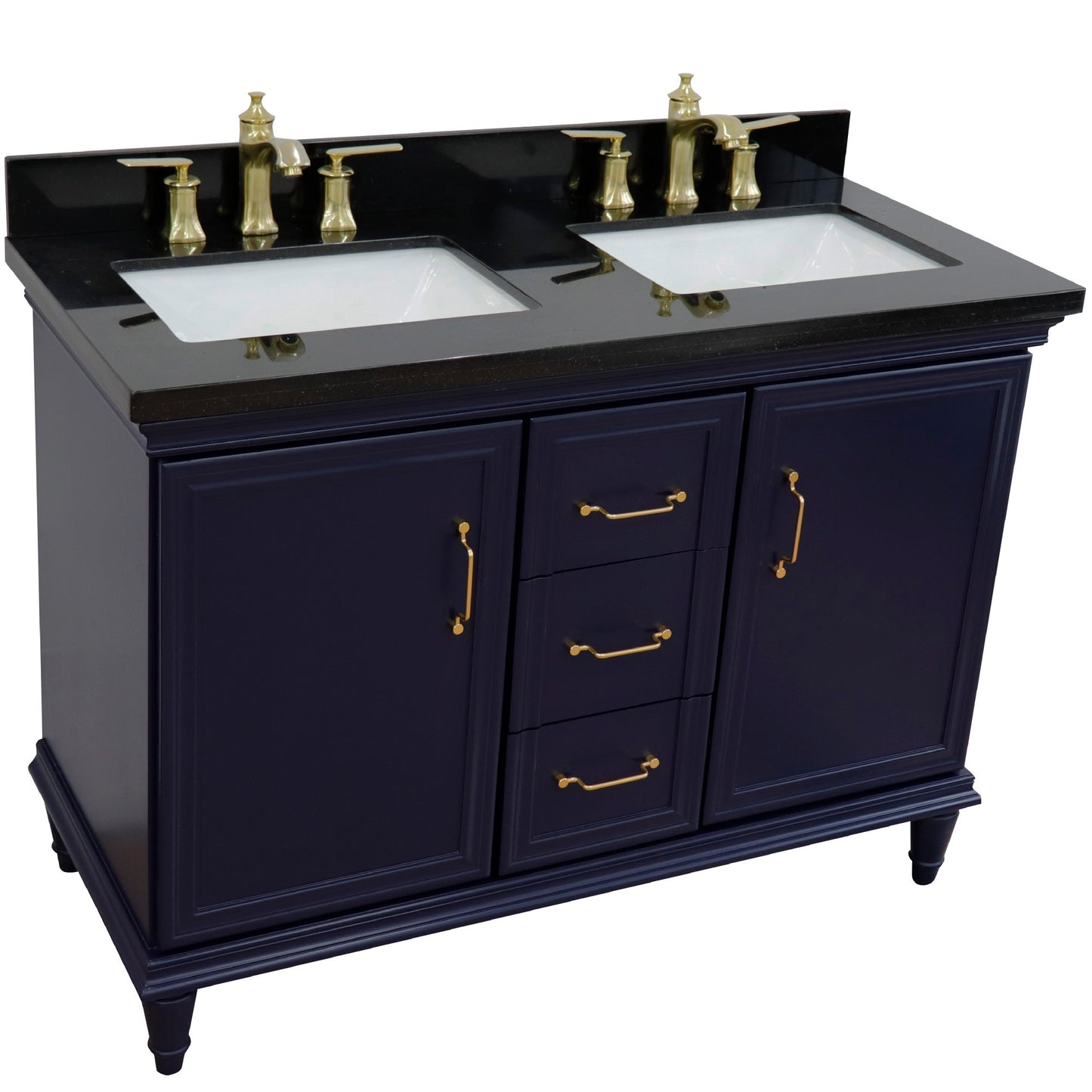 49" Double vanity in Blue finish with Black galaxy and rectangle sink