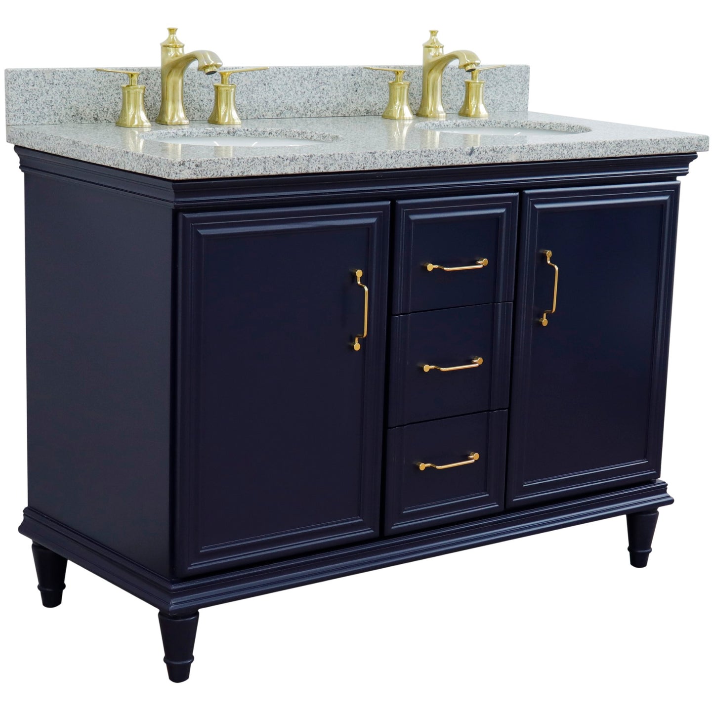 49" Double vanity in Blue finish with Gray granite and oval sink
