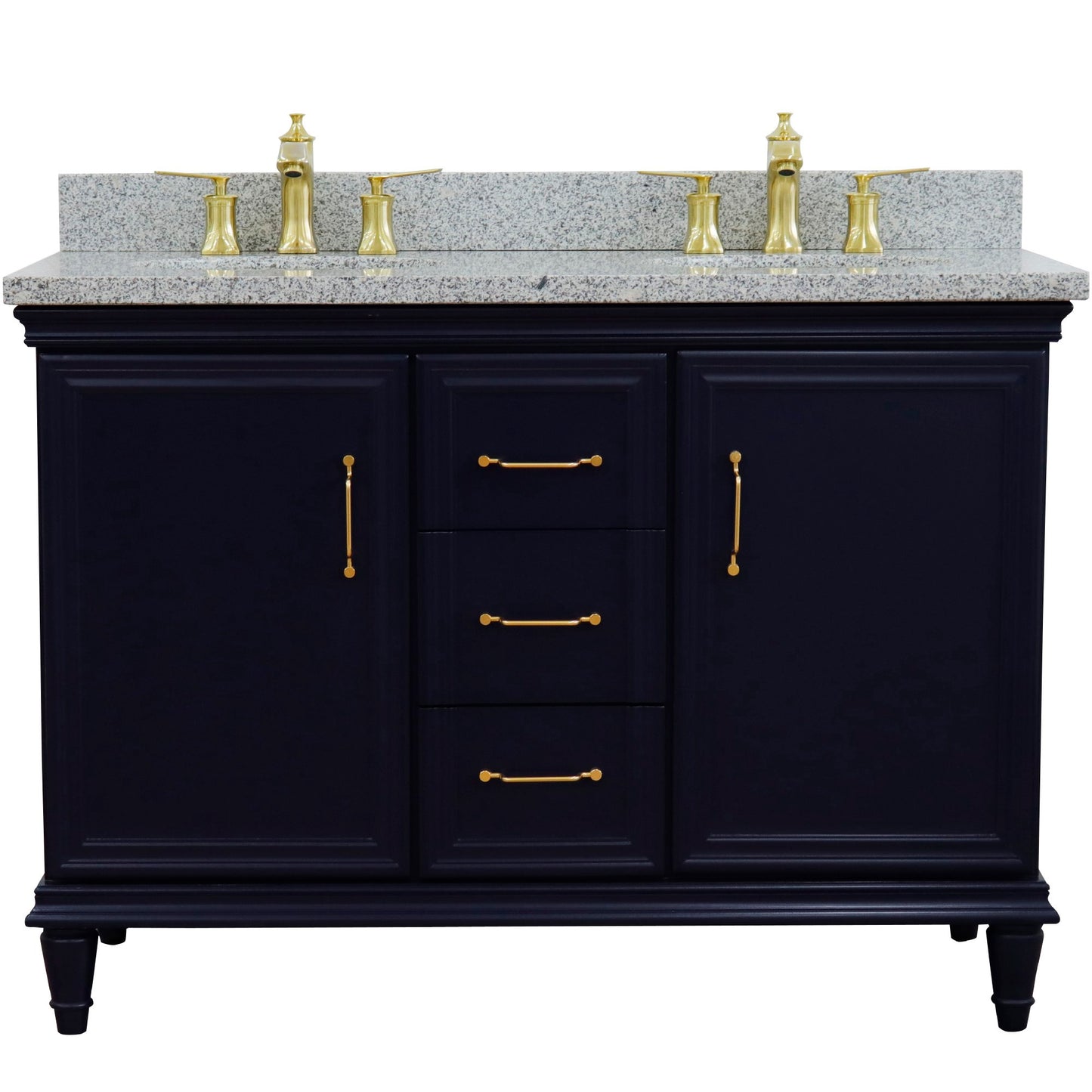 49" Double vanity in Blue finish with Gray granite and oval sink