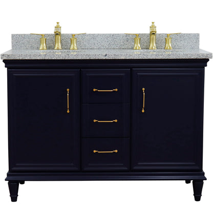 49" Double vanity in Blue finish with Gray granite and oval sink