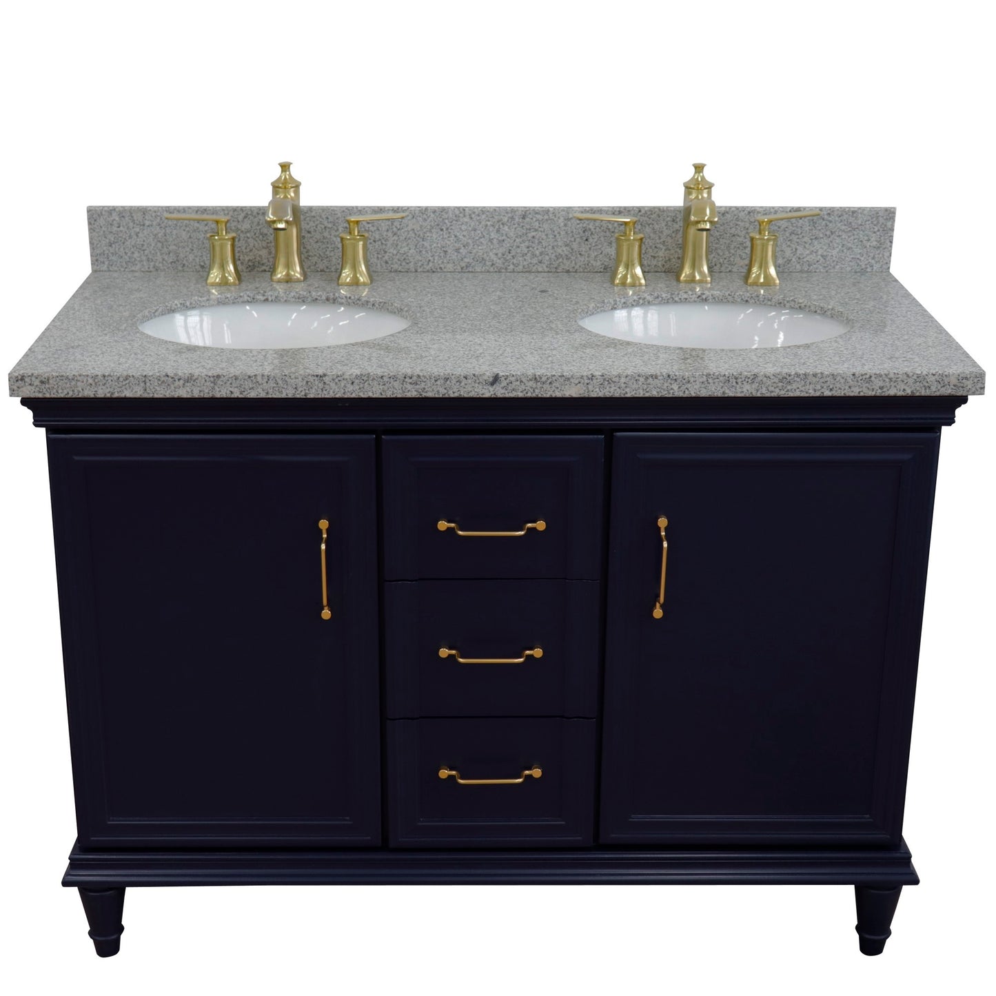 49" Double vanity in Blue finish with Gray granite and oval sink