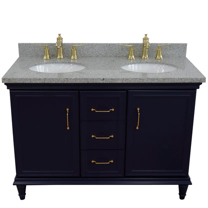 49" Double vanity in Blue finish with Gray granite and oval sink