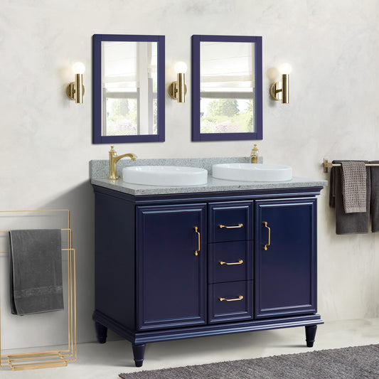 49" Double vanity in Blue finish with Gray granite and round sink