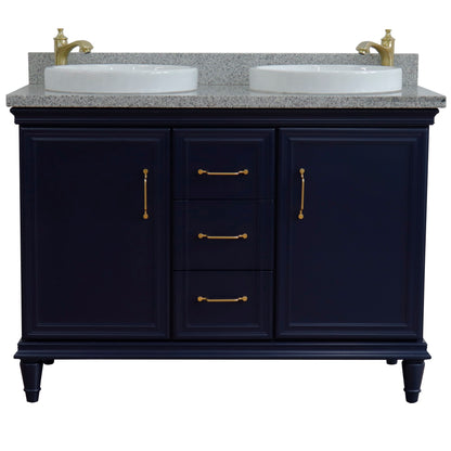 49" Double vanity in Blue finish with Gray granite and round sink