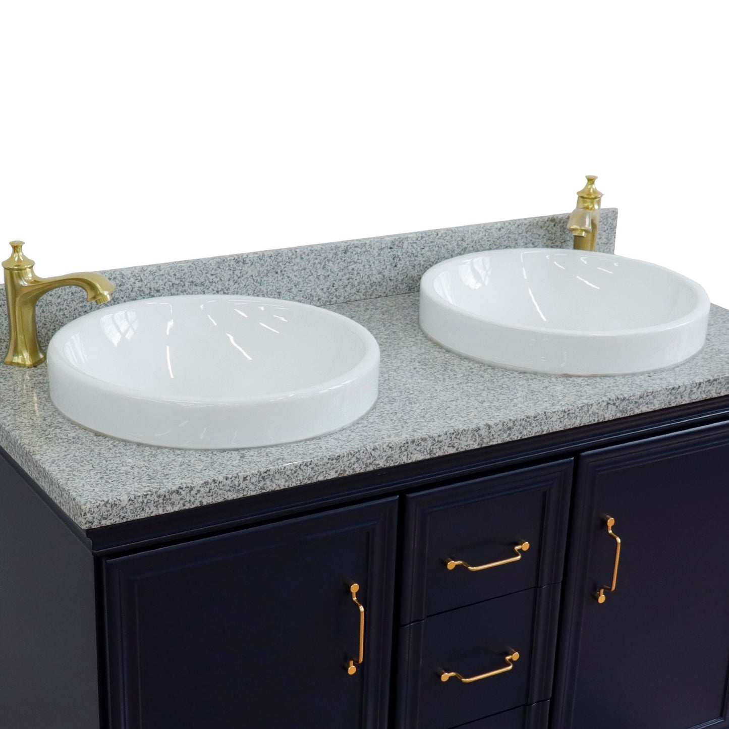 49" Double vanity in Blue finish with Gray granite and round sink