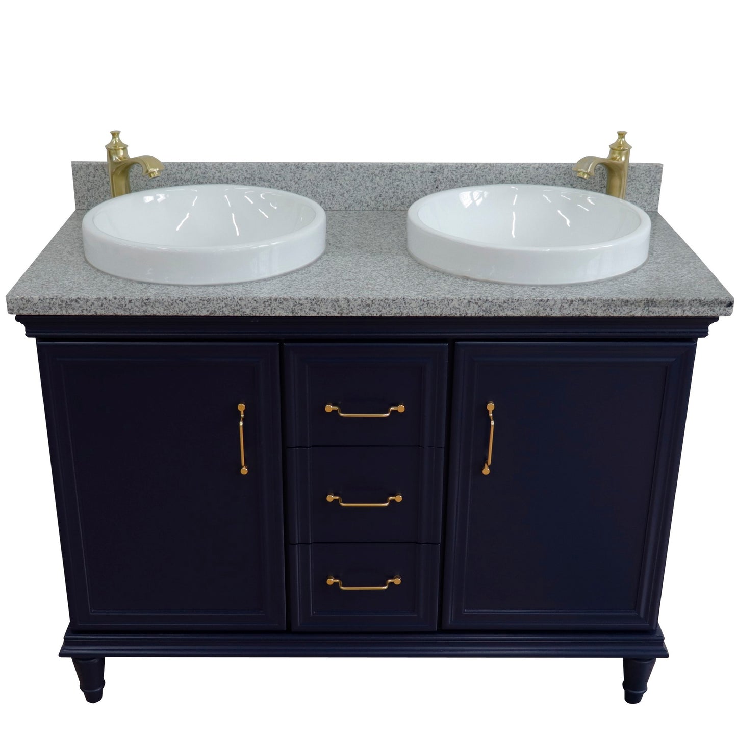 49" Double vanity in Blue finish with Gray granite and round sink