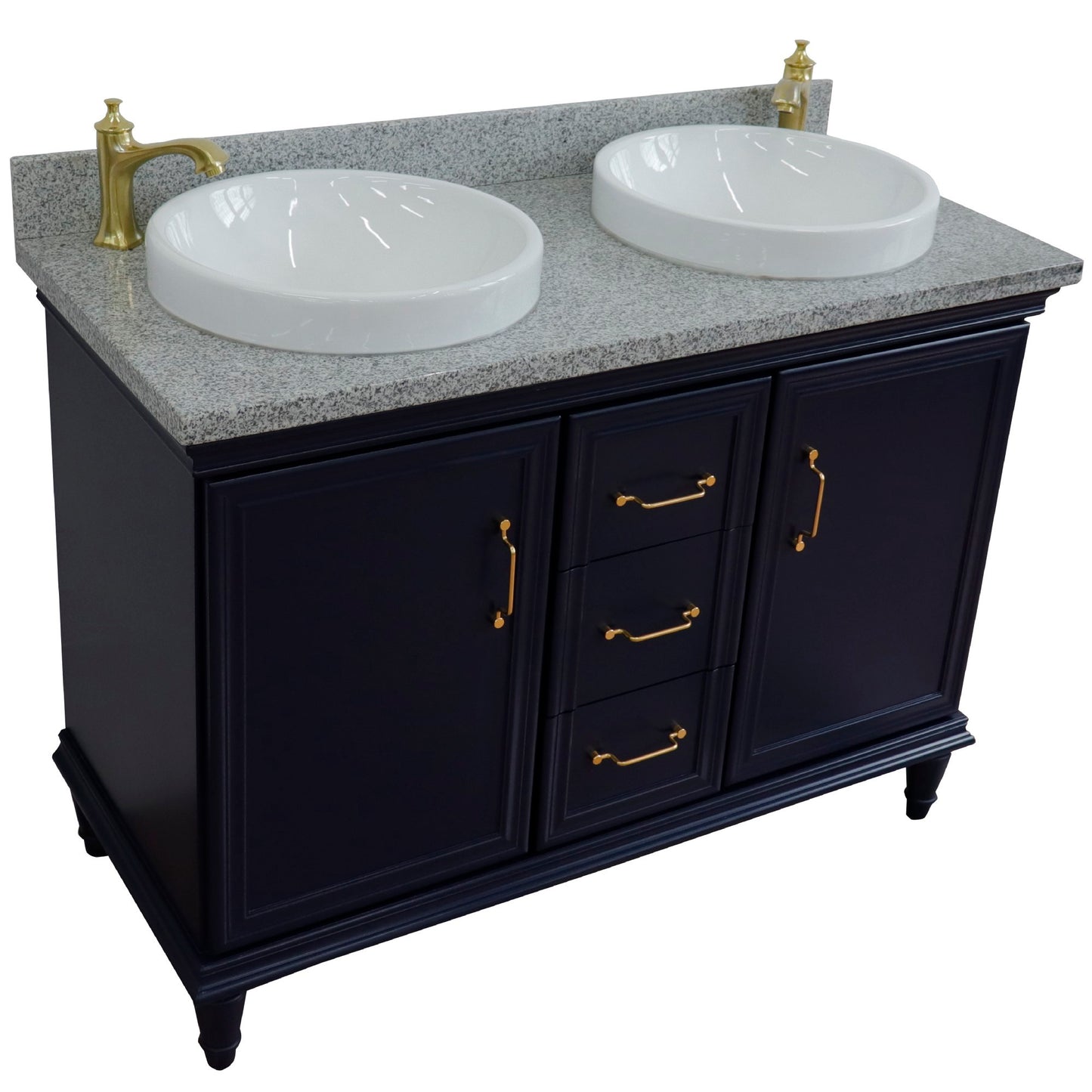 49" Double vanity in Blue finish with Gray granite and round sink
