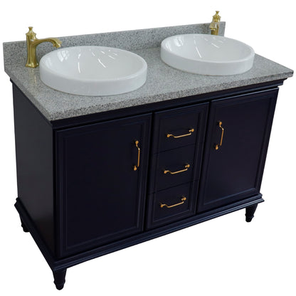 49" Double vanity in Blue finish with Gray granite and round sink