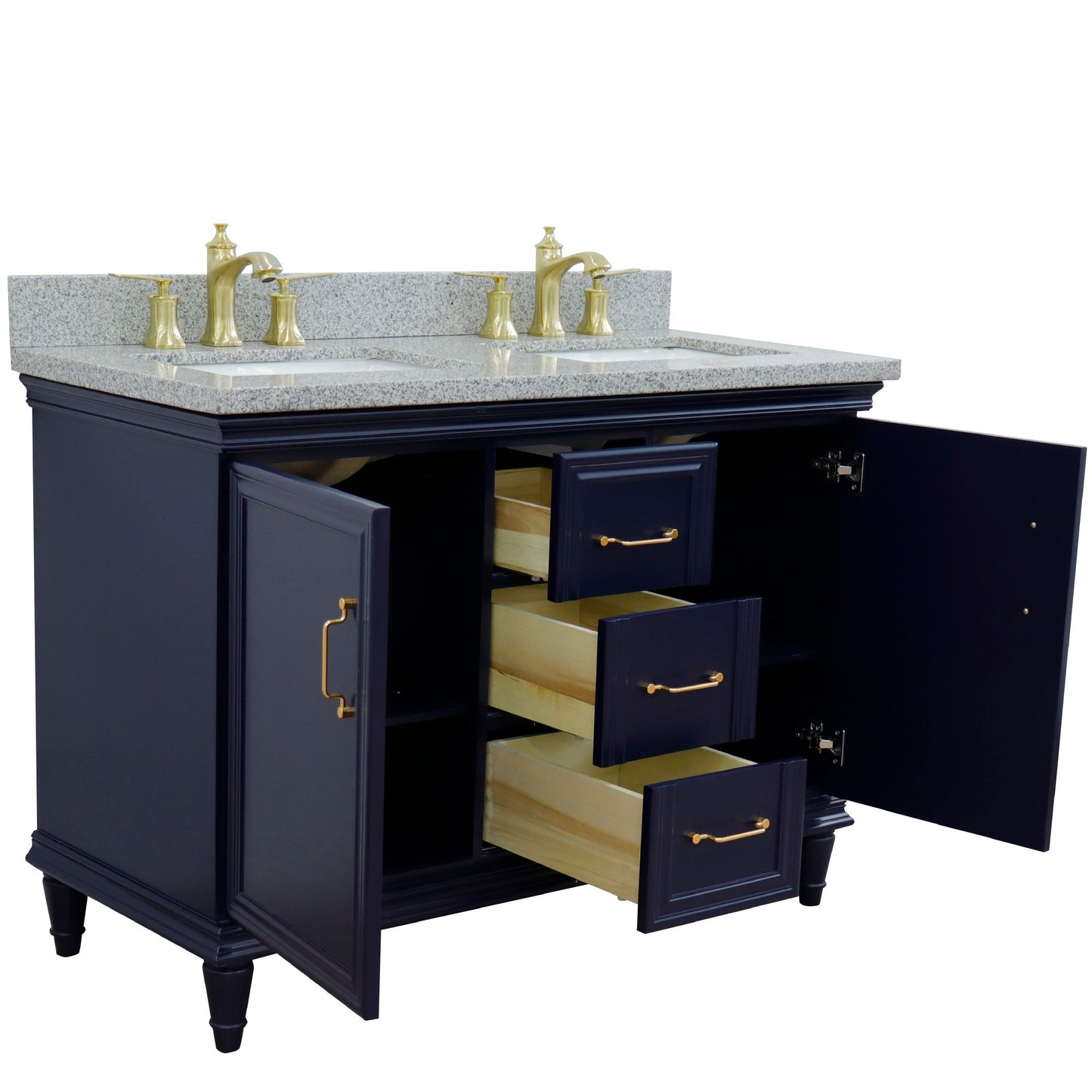 49" Double vanity in Blue finish with Gray granite and rectangle sink