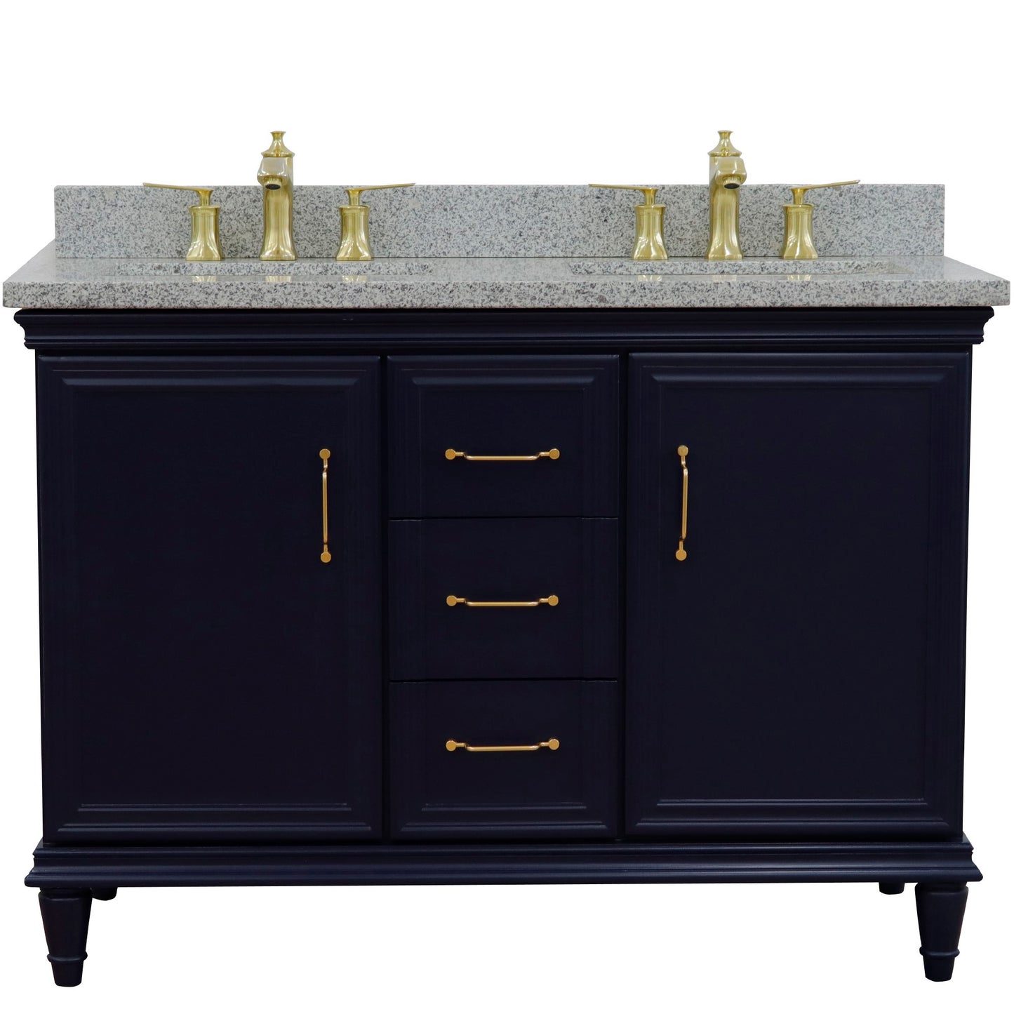 49" Double vanity in Blue finish with Gray granite and rectangle sink