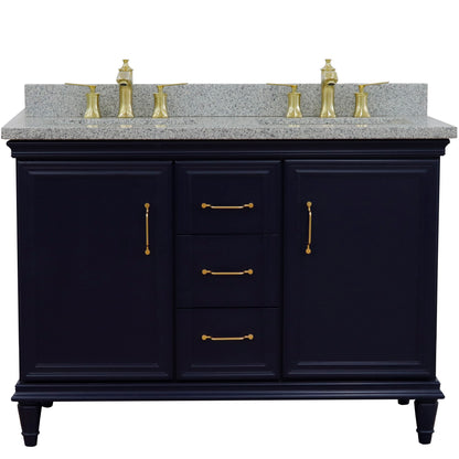 49" Double vanity in Blue finish with Gray granite and rectangle sink