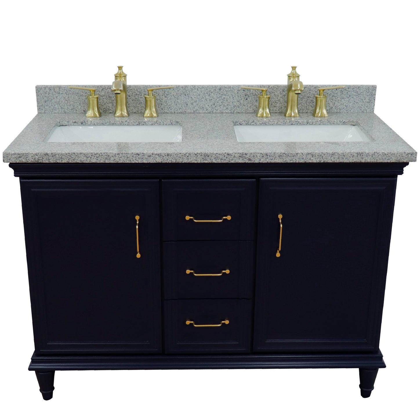 49" Double vanity in Blue finish with Gray granite and rectangle sink