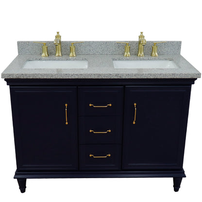 49" Double vanity in Blue finish with Gray granite and rectangle sink