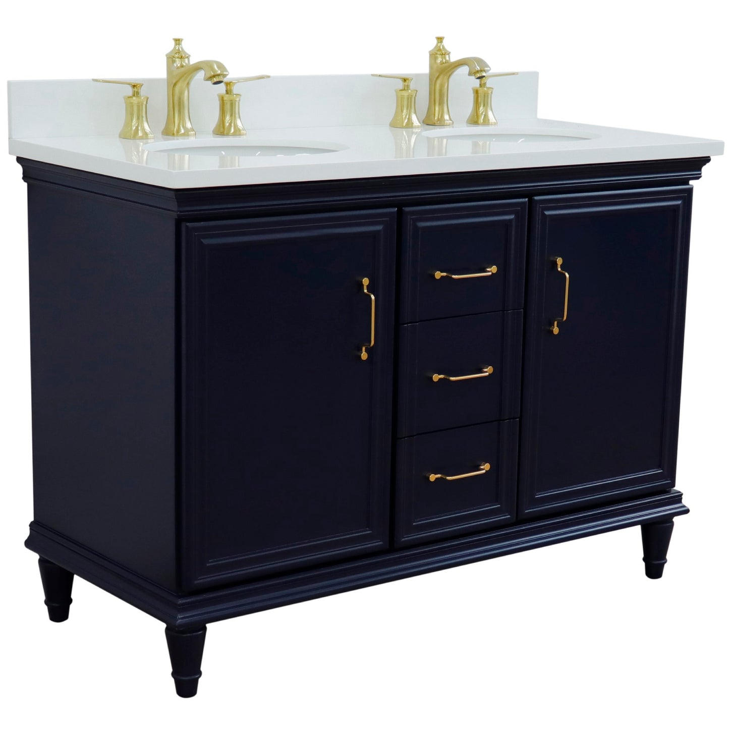 49" Double vanity in Blue finish with White engineered stone and oval sink
