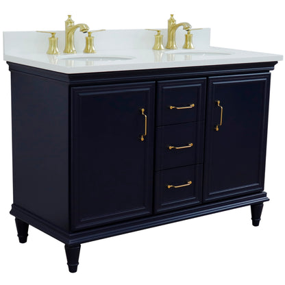 49" Double vanity in Blue finish with White engineered stone and oval sink
