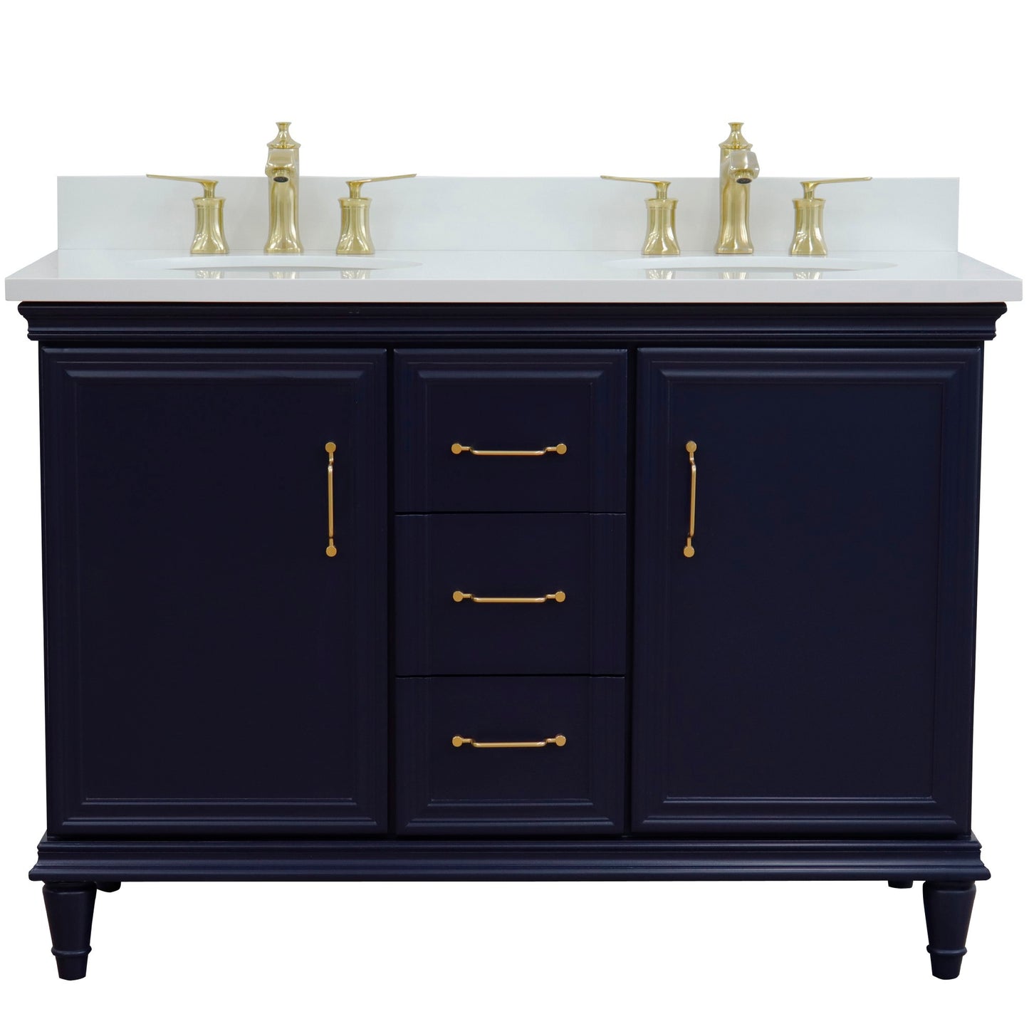 49" Double vanity in Blue finish with White engineered stone and oval sink