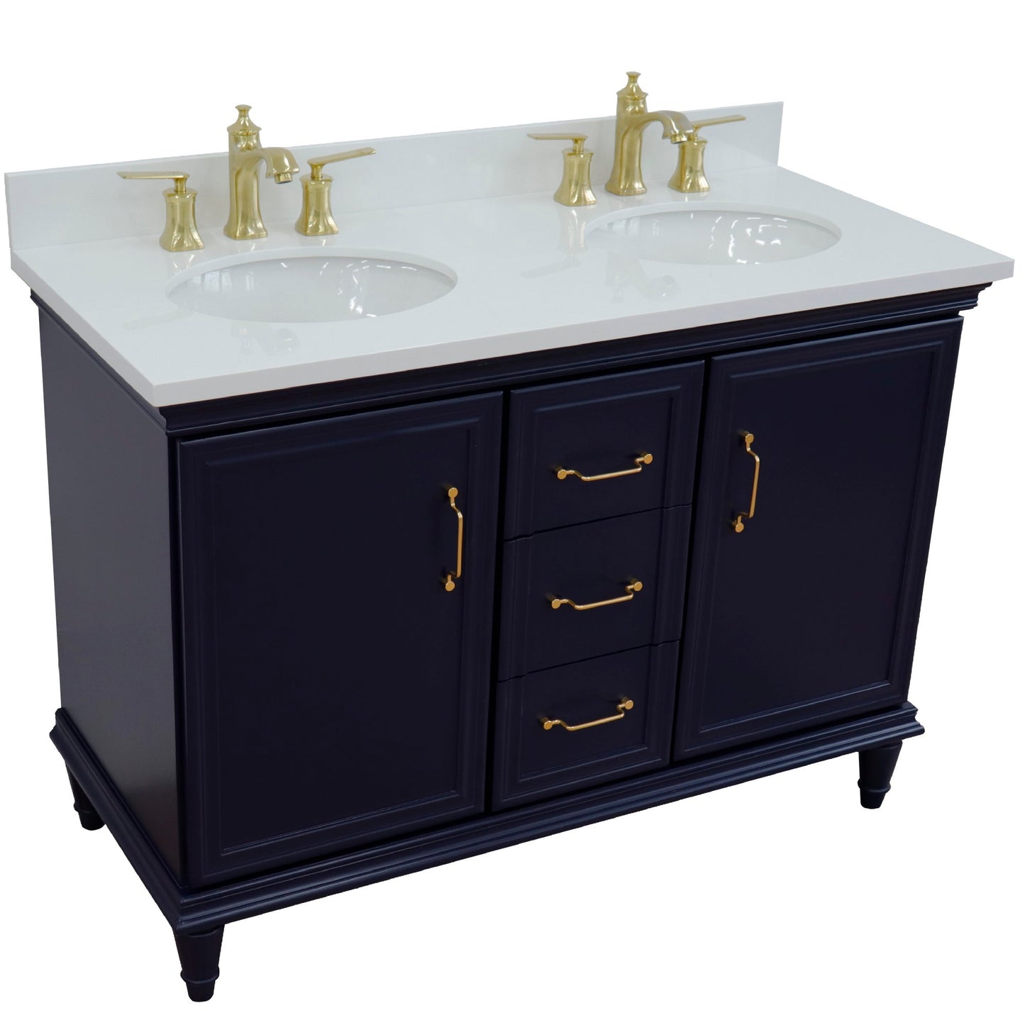49" Double vanity in Blue finish with White engineered stone and oval sink