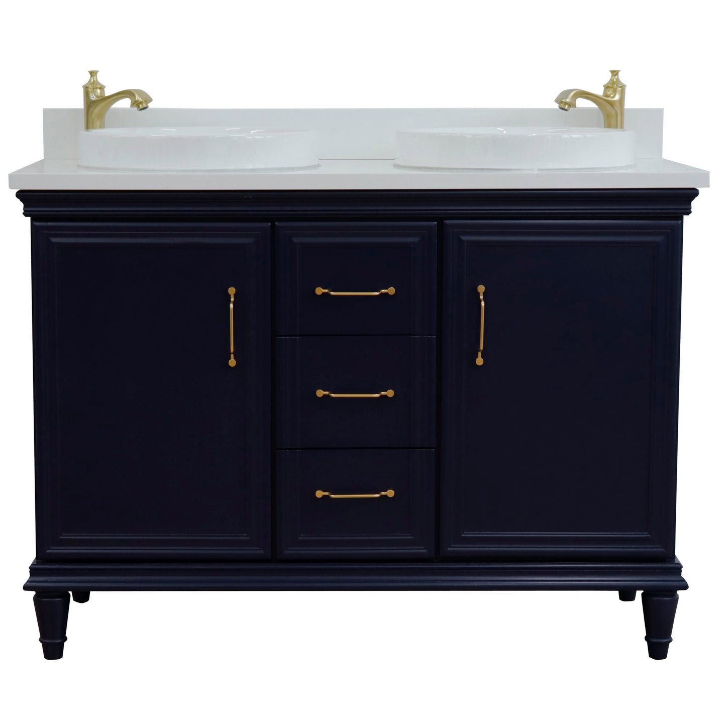 49" Double vanity in Blue finish with White engineered stone and round sink
