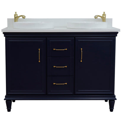 49" Double vanity in Blue finish with White engineered stone and round sink