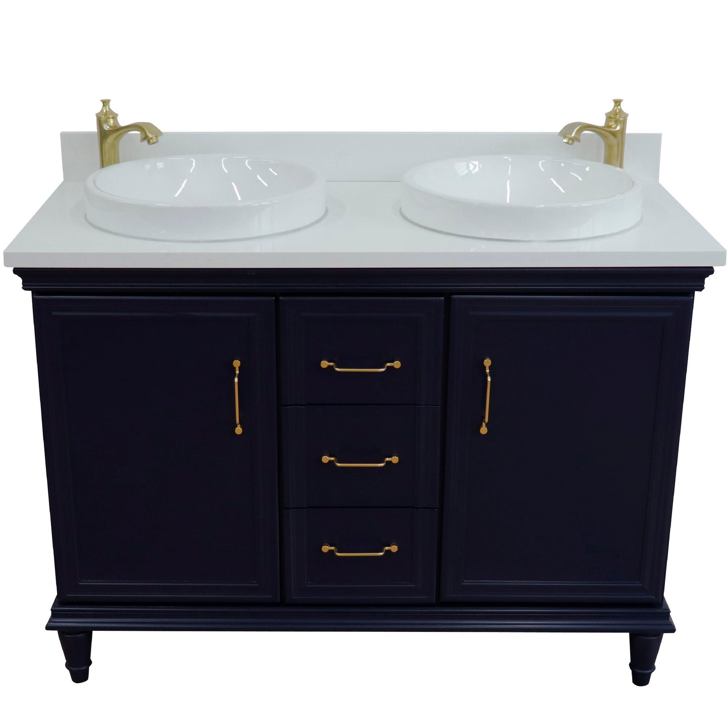 49" Double vanity in Blue finish with White engineered stone and round sink