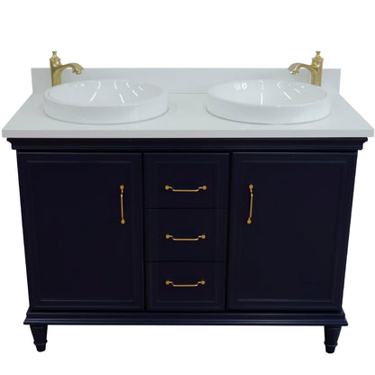 49" Double vanity in Blue finish with White engineered stone and round sink
