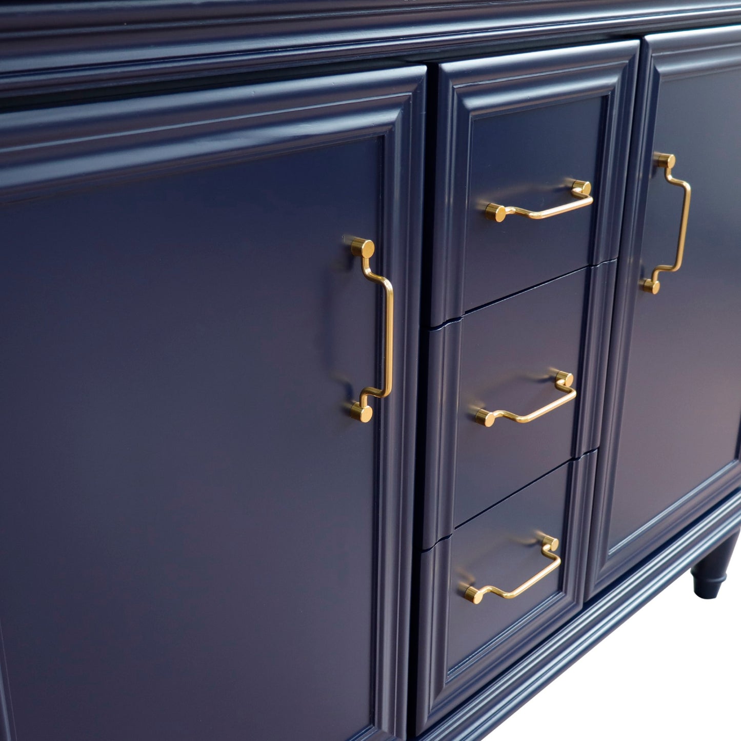 49" Double vanity in Blue finish with White engineered stone and round sink