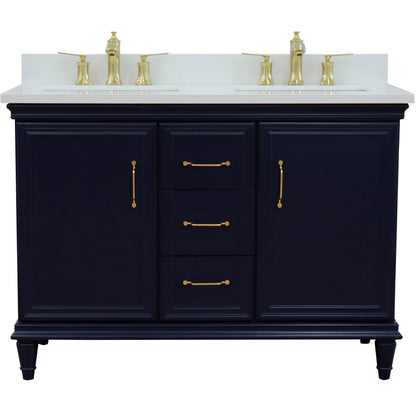 49" Double vanity in Blue finish with White engineered stone and rectangle sink