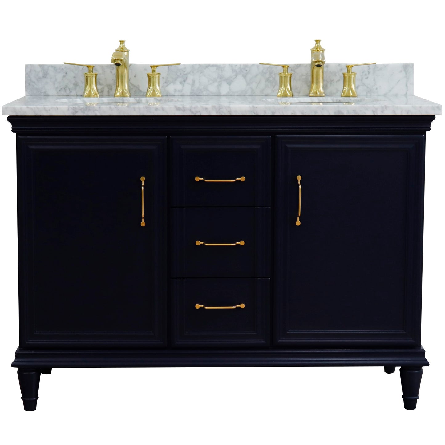 49" Double vanity in Blue finish with White Carrara and oval sink