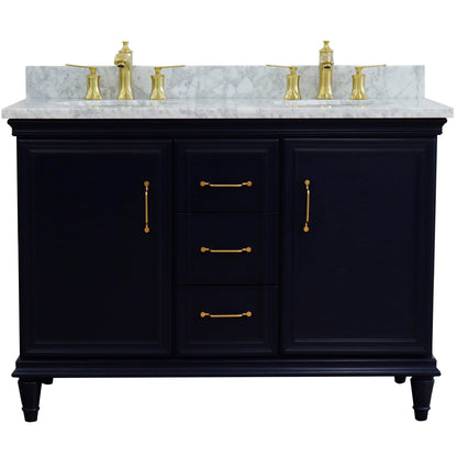 49" Double vanity in Blue finish with White Carrara and oval sink