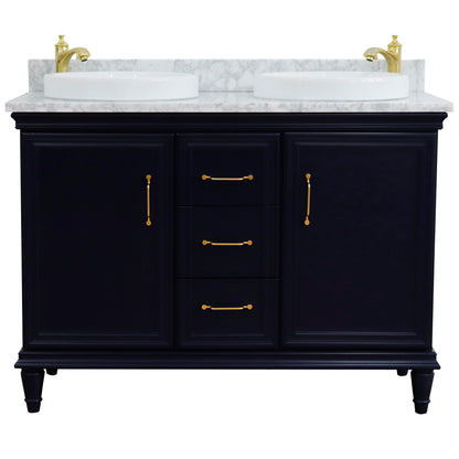 49" Double vanity in Blue finish with White Carrara and round sink