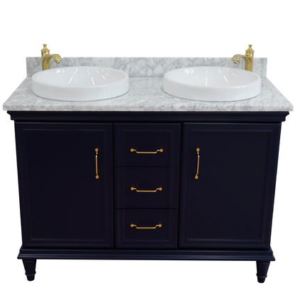 49" Double vanity in Blue finish with White Carrara and round sink