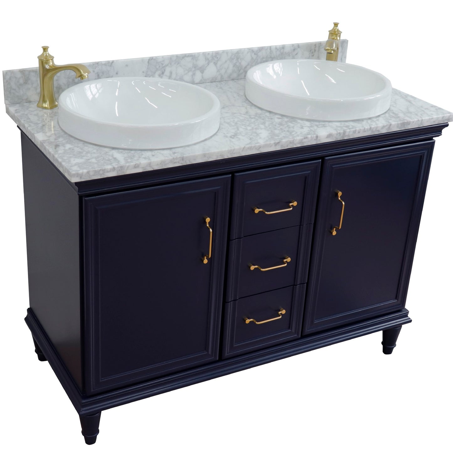 49" Double vanity in Blue finish with White Carrara and round sink
