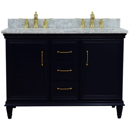 49" Double vanity in Blue finish with White Carrara and rectangle sink