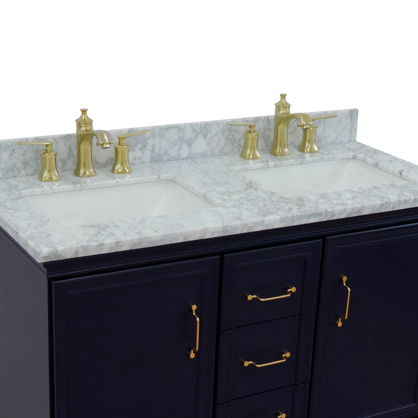 49" Double vanity in Blue finish with White Carrara and rectangle sink
