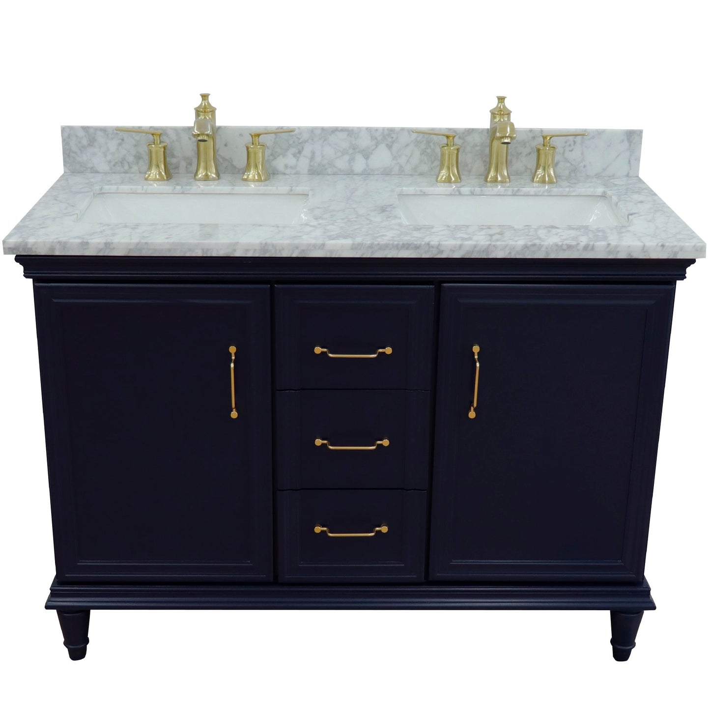 49" Double vanity in Blue finish with White Carrara and rectangle sink