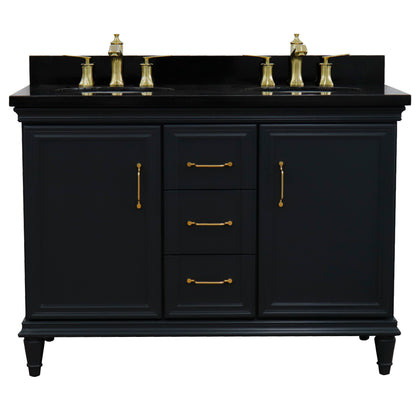 49" Double vanity in Dark Gray finish with Black galaxy and oval sink