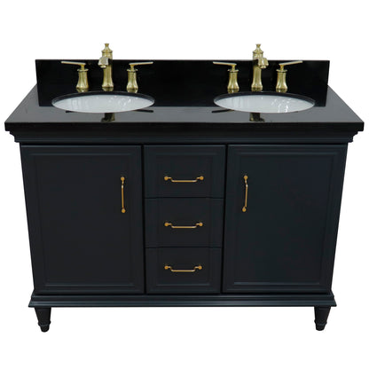 49" Double vanity in Dark Gray finish with Black galaxy and oval sink