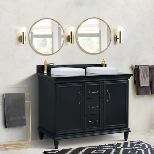49" Double vanity in Dark Gray finish with Black galaxy and round sink