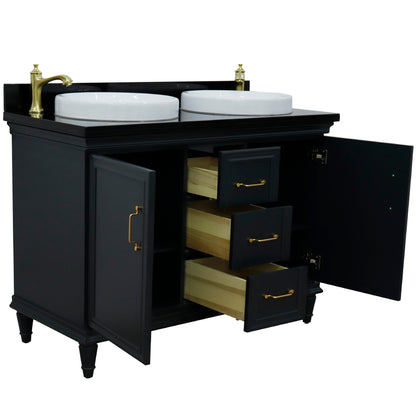 49" Double vanity in Dark Gray finish with Black galaxy and round sink