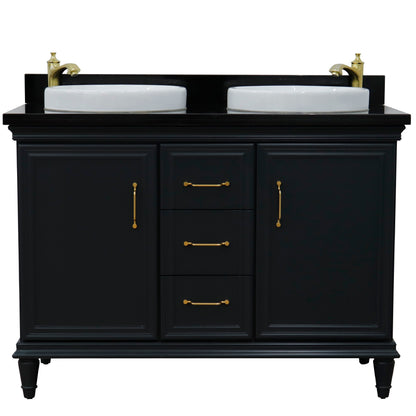 49" Double vanity in Dark Gray finish with Black galaxy and round sink