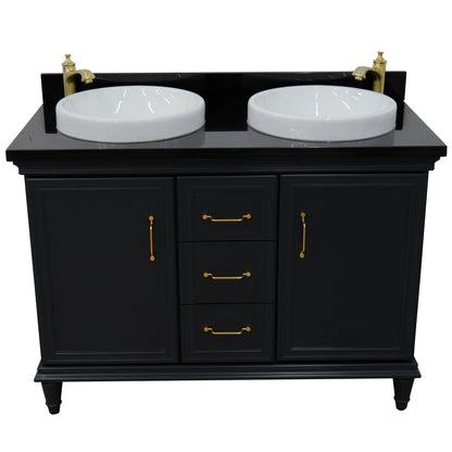 49" Double vanity in Dark Gray finish with Black galaxy and round sink