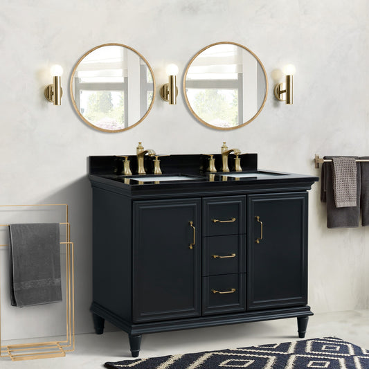 49" Double vanity in Dark Gray finish with Black galaxy and rectangle sink