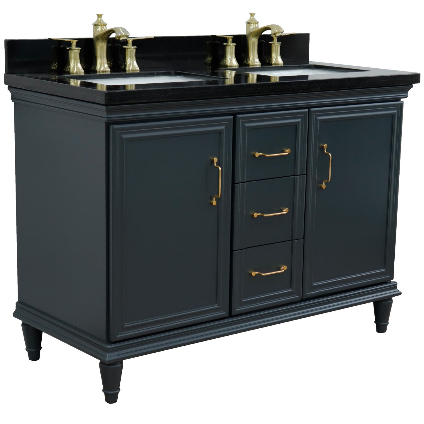 49" Double vanity in Dark Gray finish with Black galaxy and rectangle sink