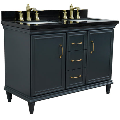 49" Double vanity in Dark Gray finish with Black galaxy and rectangle sink