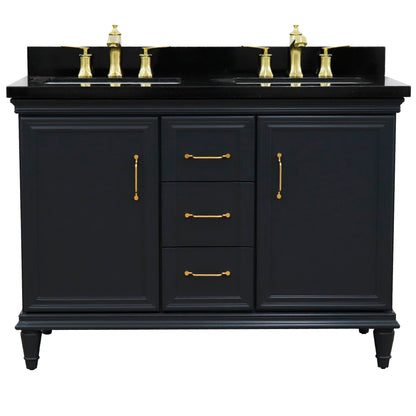 49" Double vanity in Dark Gray finish with Black galaxy and rectangle sink