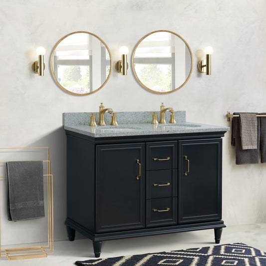 49" Double vanity in Dark Gray finish with Gray granite and oval sink