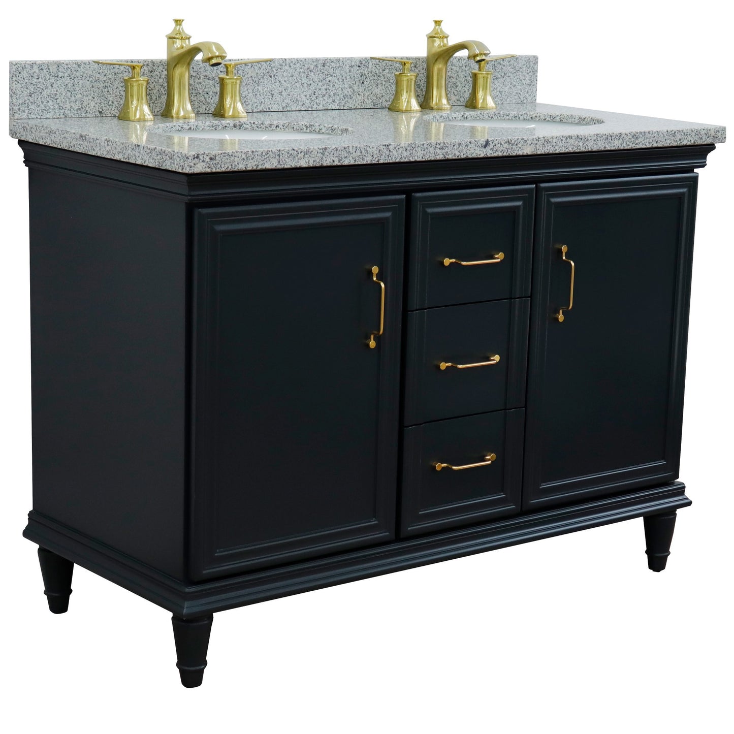 49" Double vanity in Dark Gray finish with Gray granite and oval sink